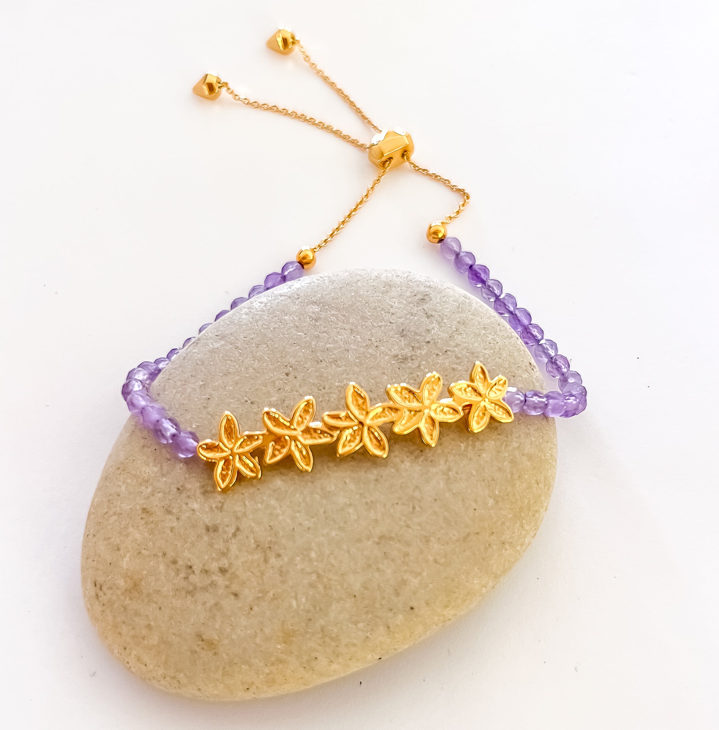 Plumeria Bar + Amethyst Bracelet