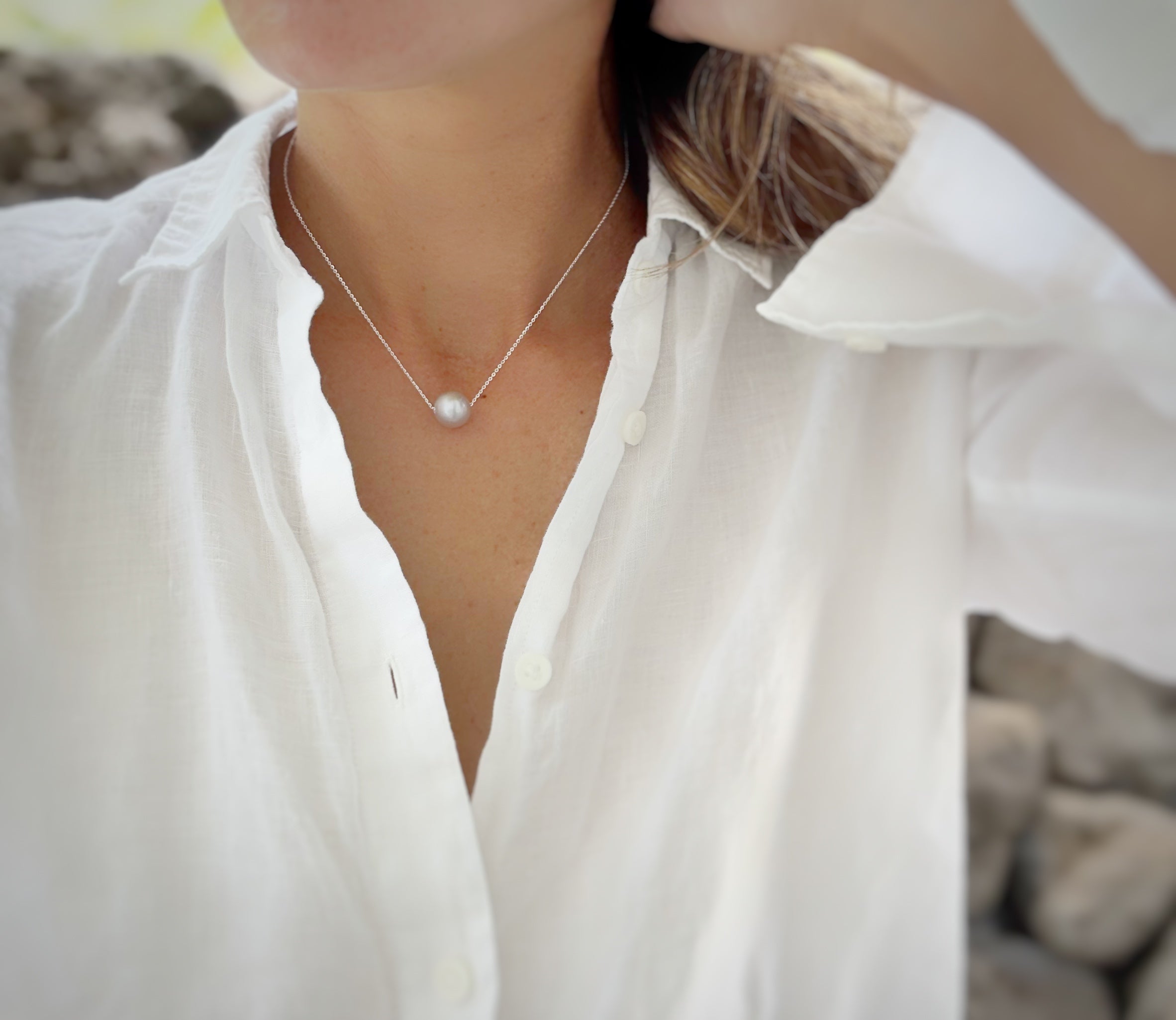 Floating Pearl Necklace - Silver