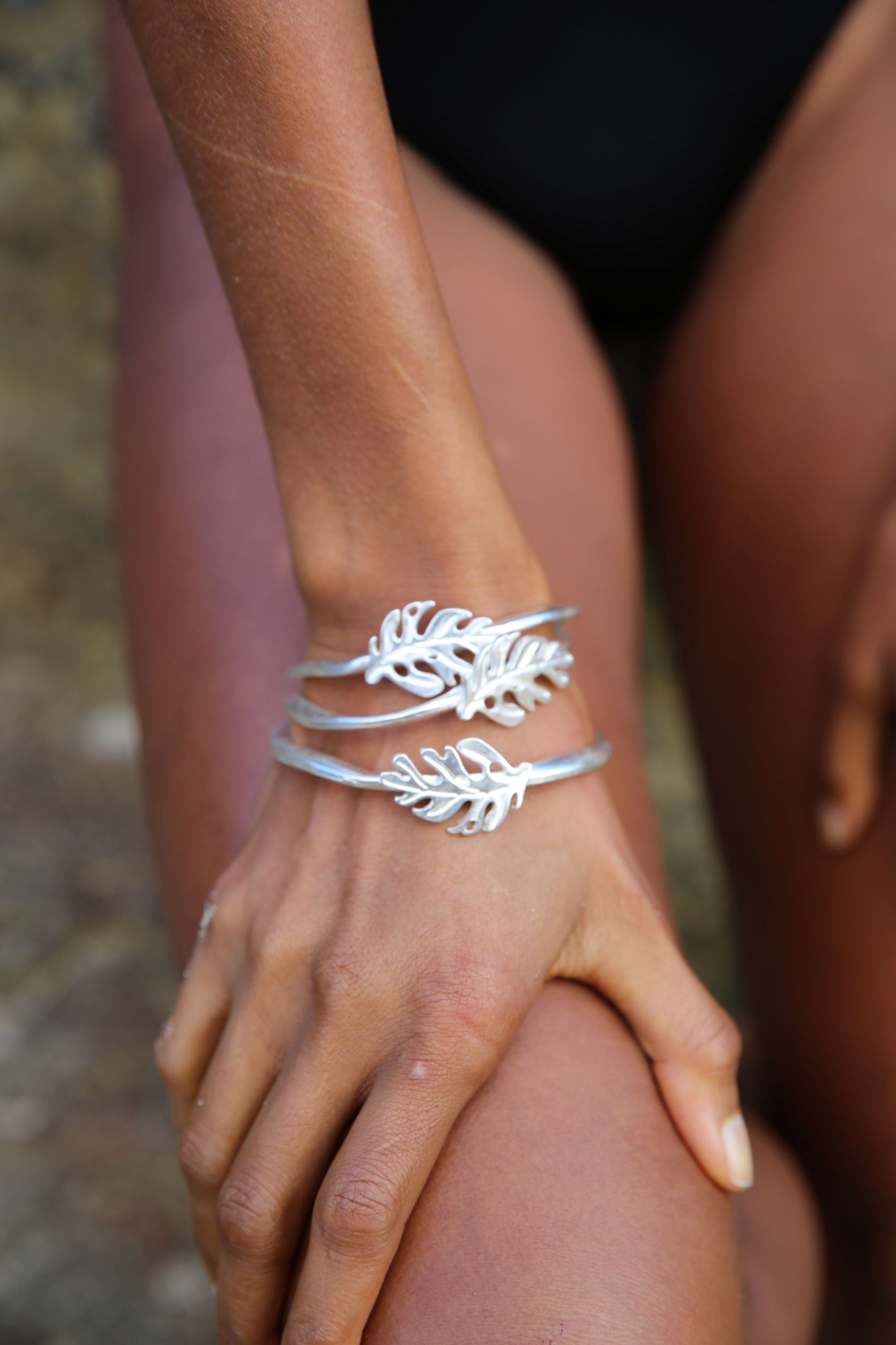 Monstera Silver Bangle